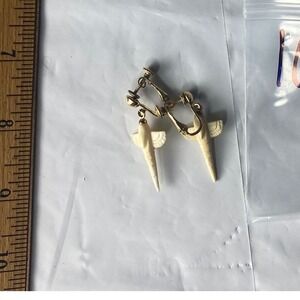 Vintage Cream Dagger Charm‎ Dangle Earrings Gold Tone